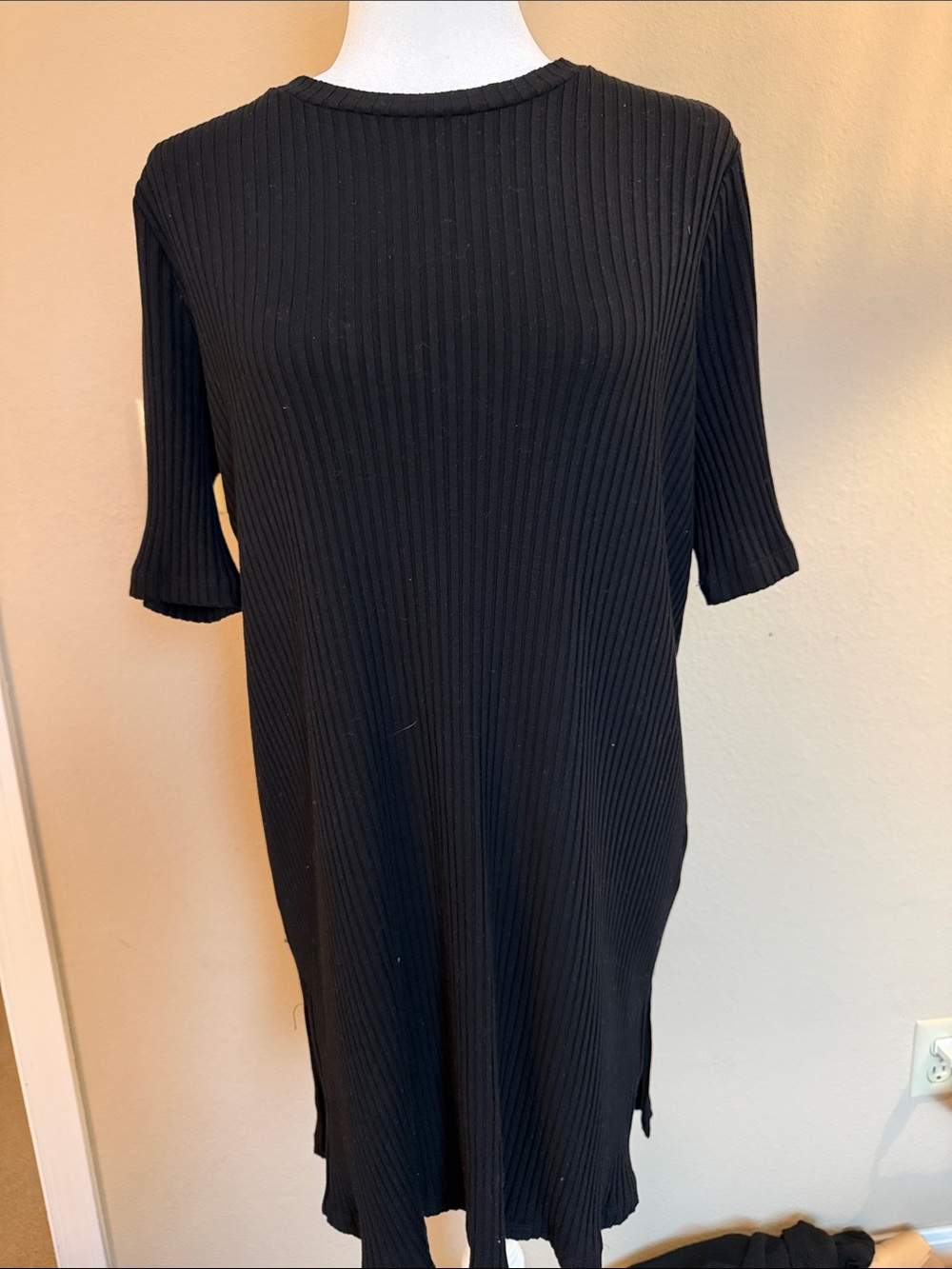 Eileen Fisher Black Ribbed Short-Sleeve Tunic